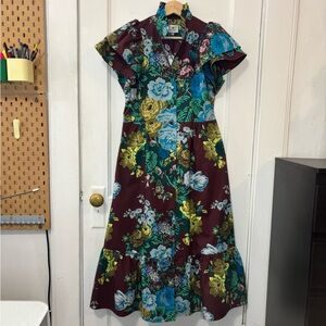NWT Tuckernuck Women’s Alice Oxblood Verdant Floral Brown Shirt Maxi Dress, XS